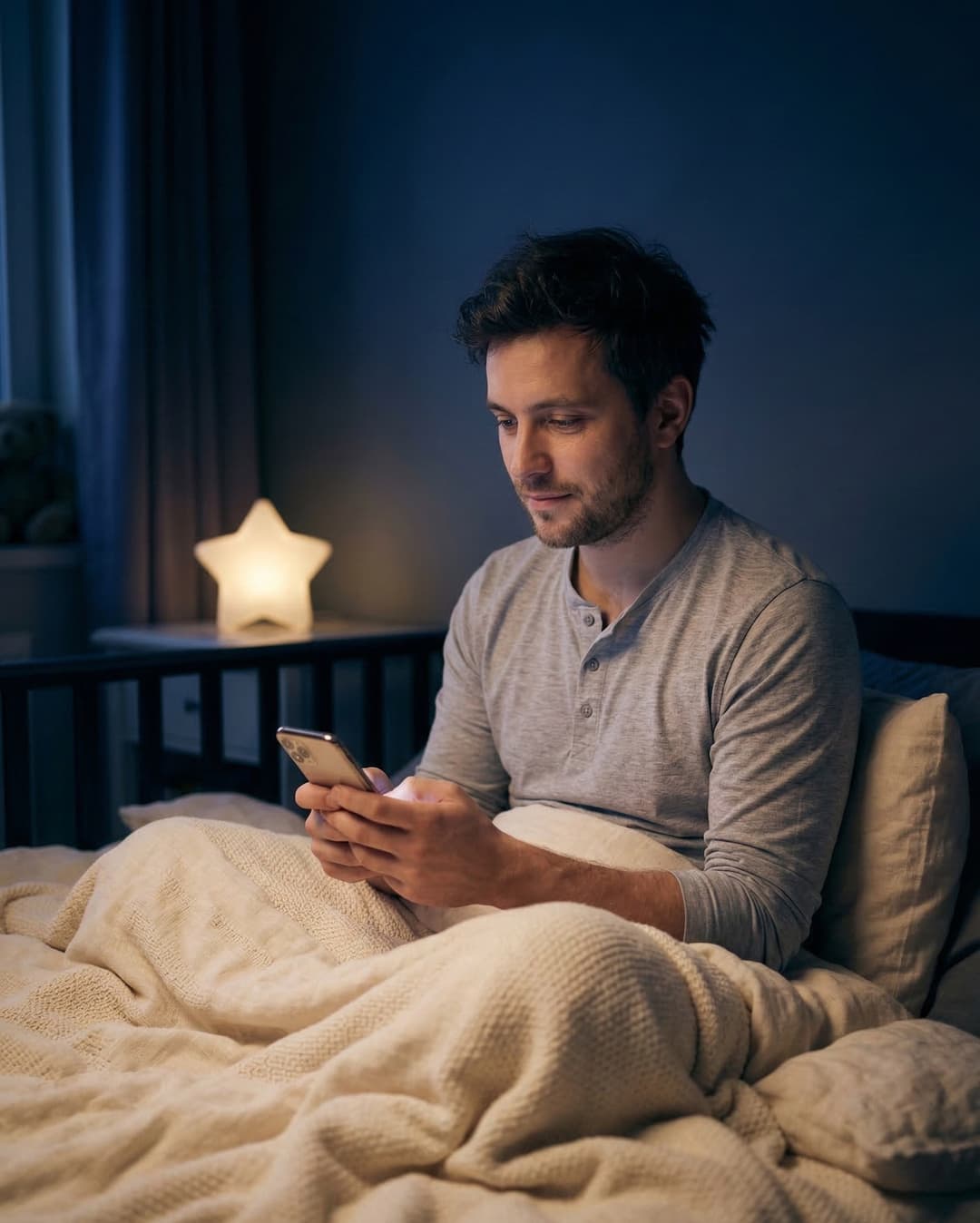 Dad checking sleep support on his phone